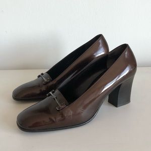 Gucci Vintage Brown Patent Leather Heel Loafers